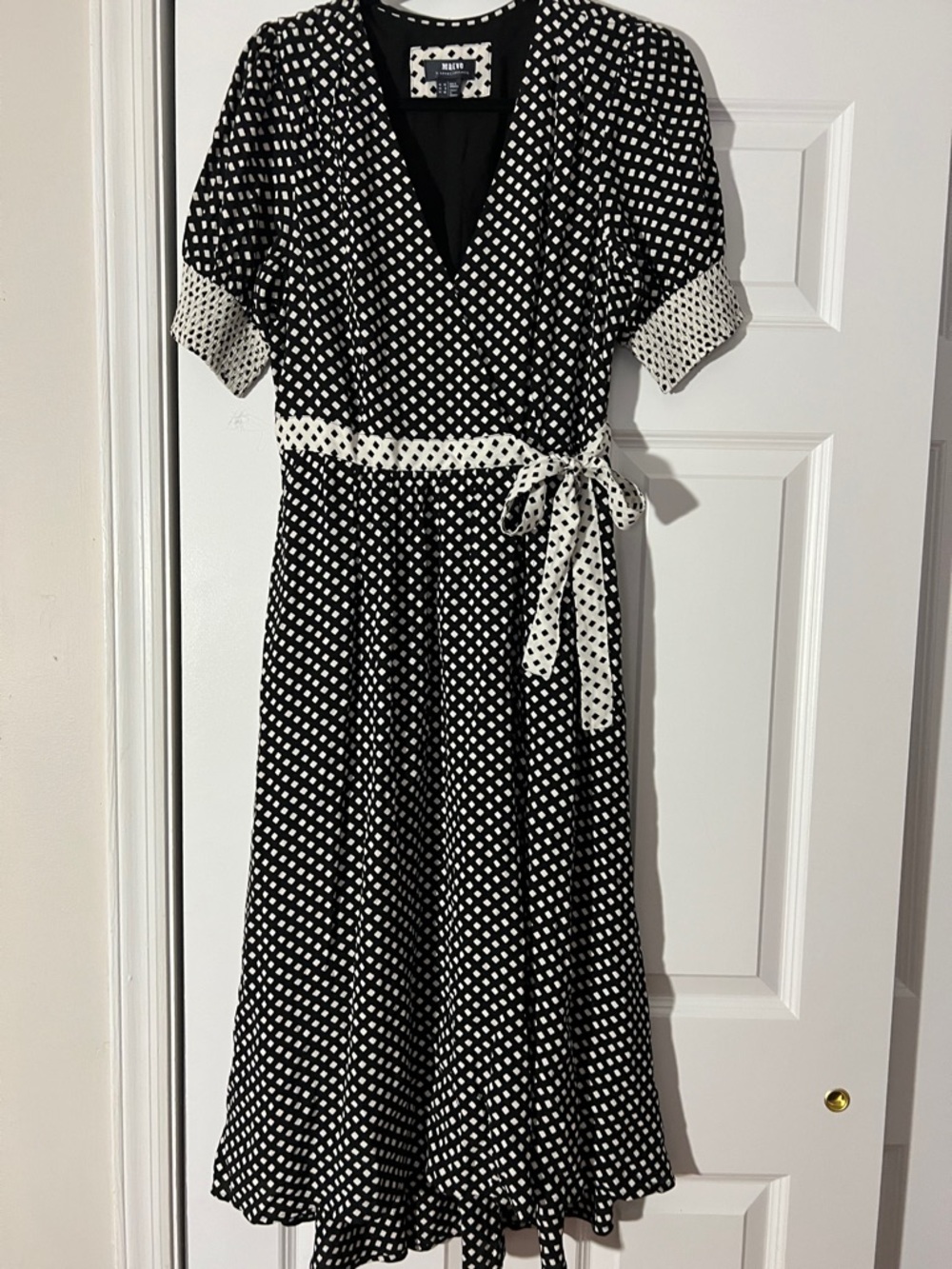 Maeve Black and White Polka Dot Wrap Midi Dress